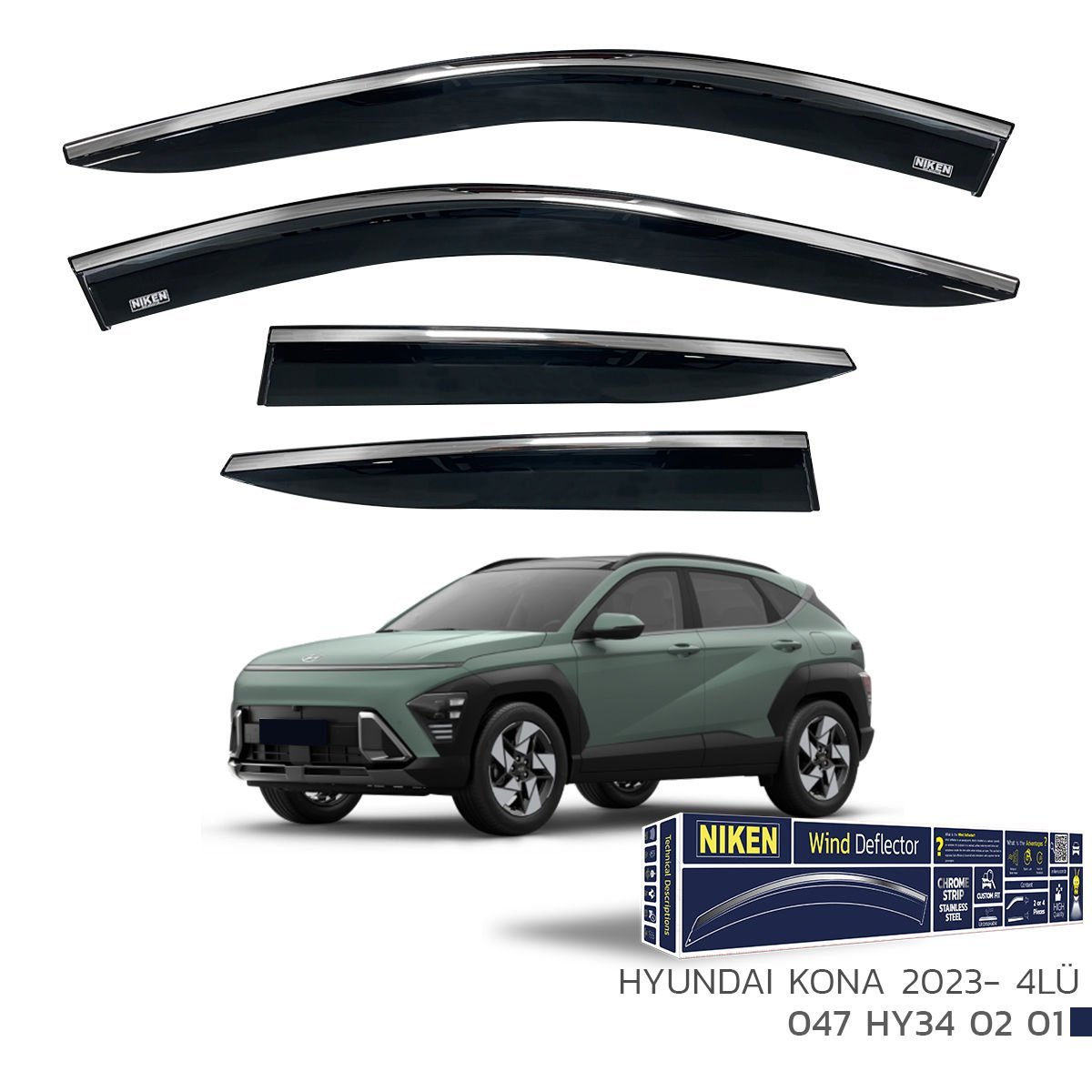 Hyundai Kona 2023- Kromlu Cam Rüzgarlığı 4lü