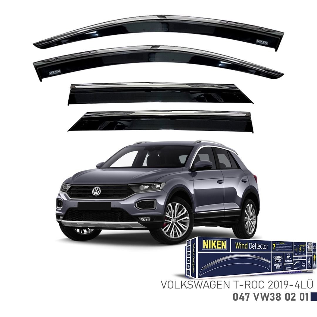 Niken VW T-Roc 2019- Kromlu Cam Rüzgarlığı 4 LÜ