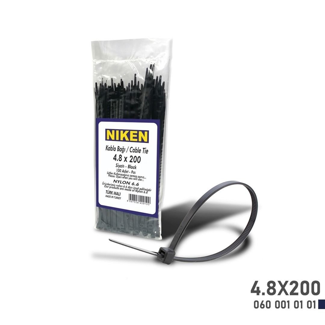 Niken Kablo Bağı Siyah 4,8X200 (100 Adet)