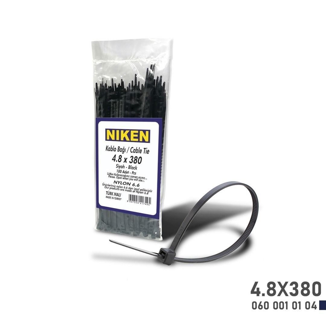 Niken Kablo Bağı Siyah 4,8X380 (100 Adet)