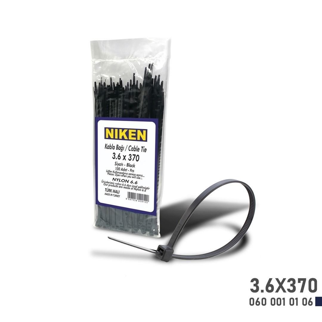 Niken Kablo Bağı Siyah 3,6X370 (100 Adet)
