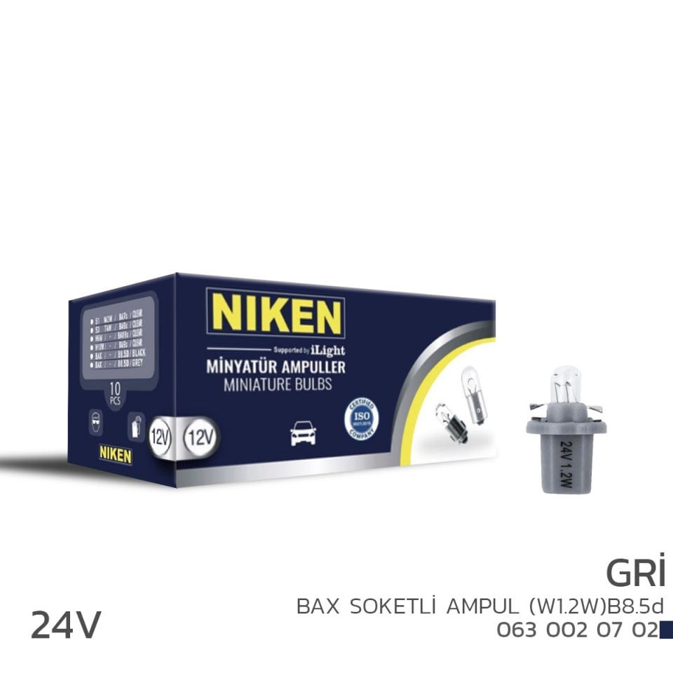 NIKEN 24V  BAX SOKETLİ AMPUL (W1.2W)B8.5d GRİ 10LU