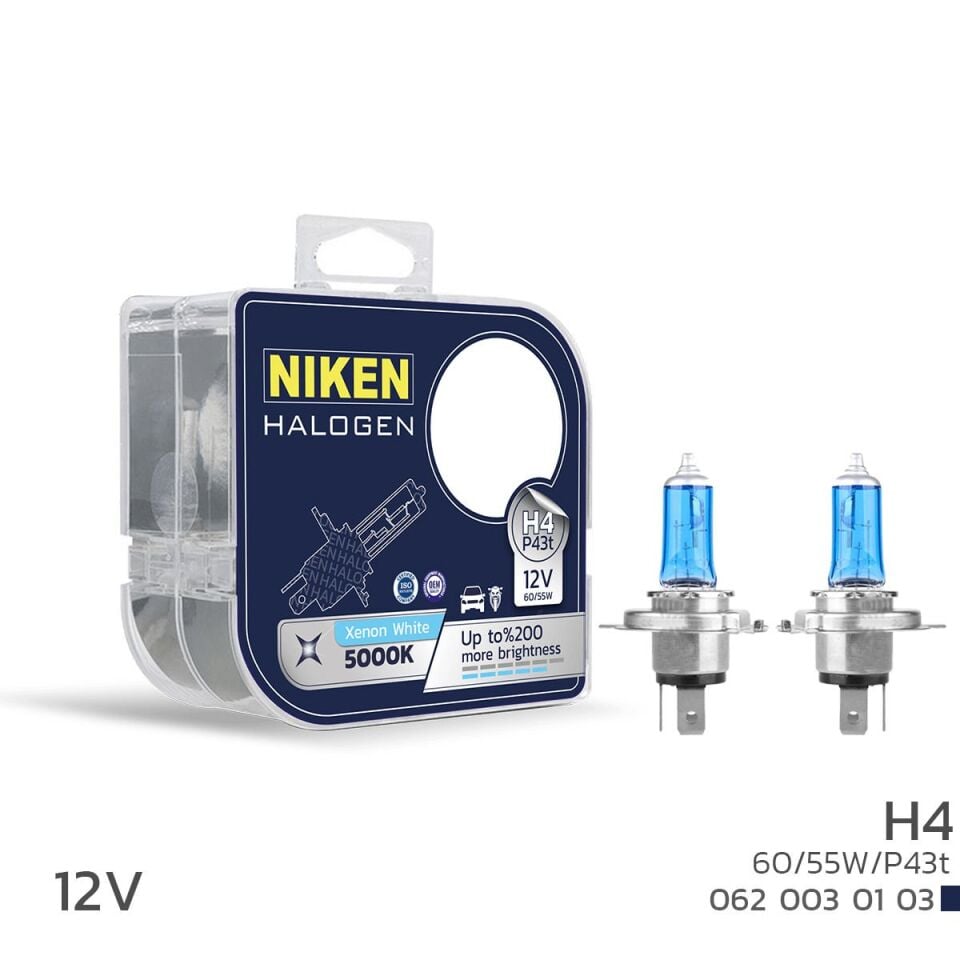 Niken H4 Beyaz Işık Halojen Ampul 12V 60/55W P43t 5000K