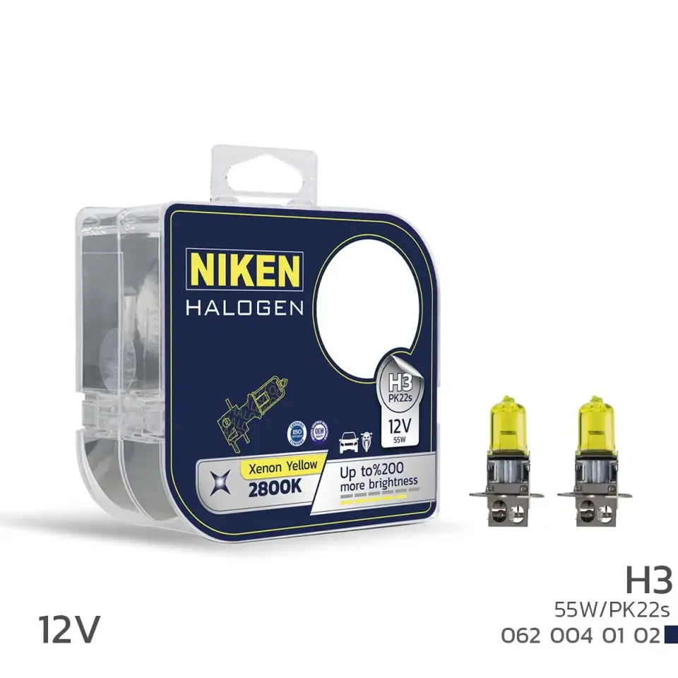Niken H3 Sarı Işık Halojen Ampul 12V 55W PK22s 2800K