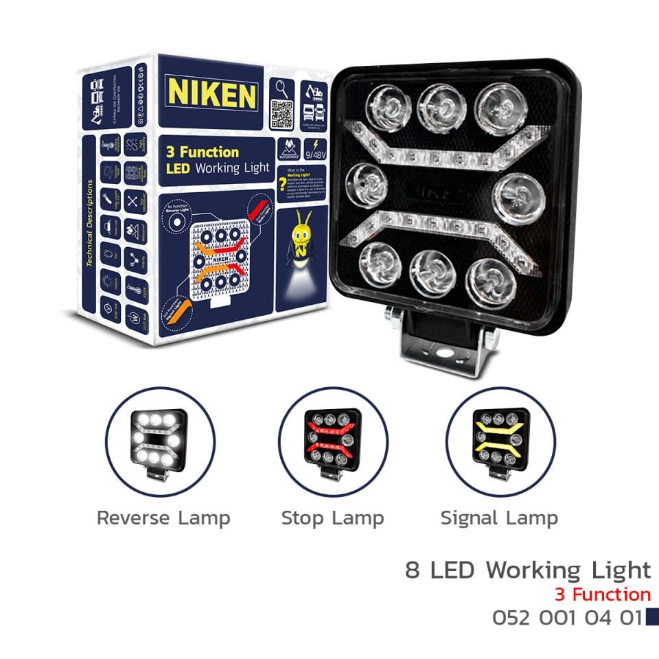 Niken Çalışma Lambası Kamyon İş Makinesi Atv Pro 8 Led 3 Fonksiyon Kare