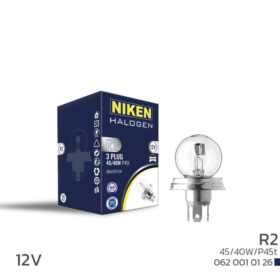 Niken 3 Fişli Far Ampulü 12V R2 45W/40W P45t