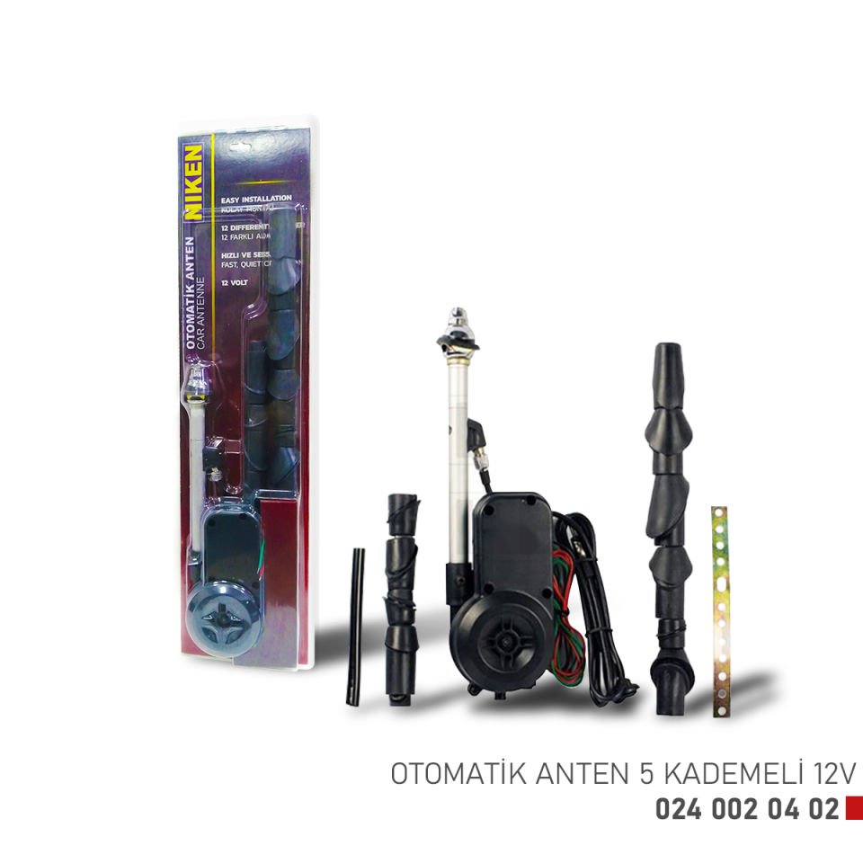Niken Otomatik Anten 5 Kademeli 12V Universal Paslanmaz Krom