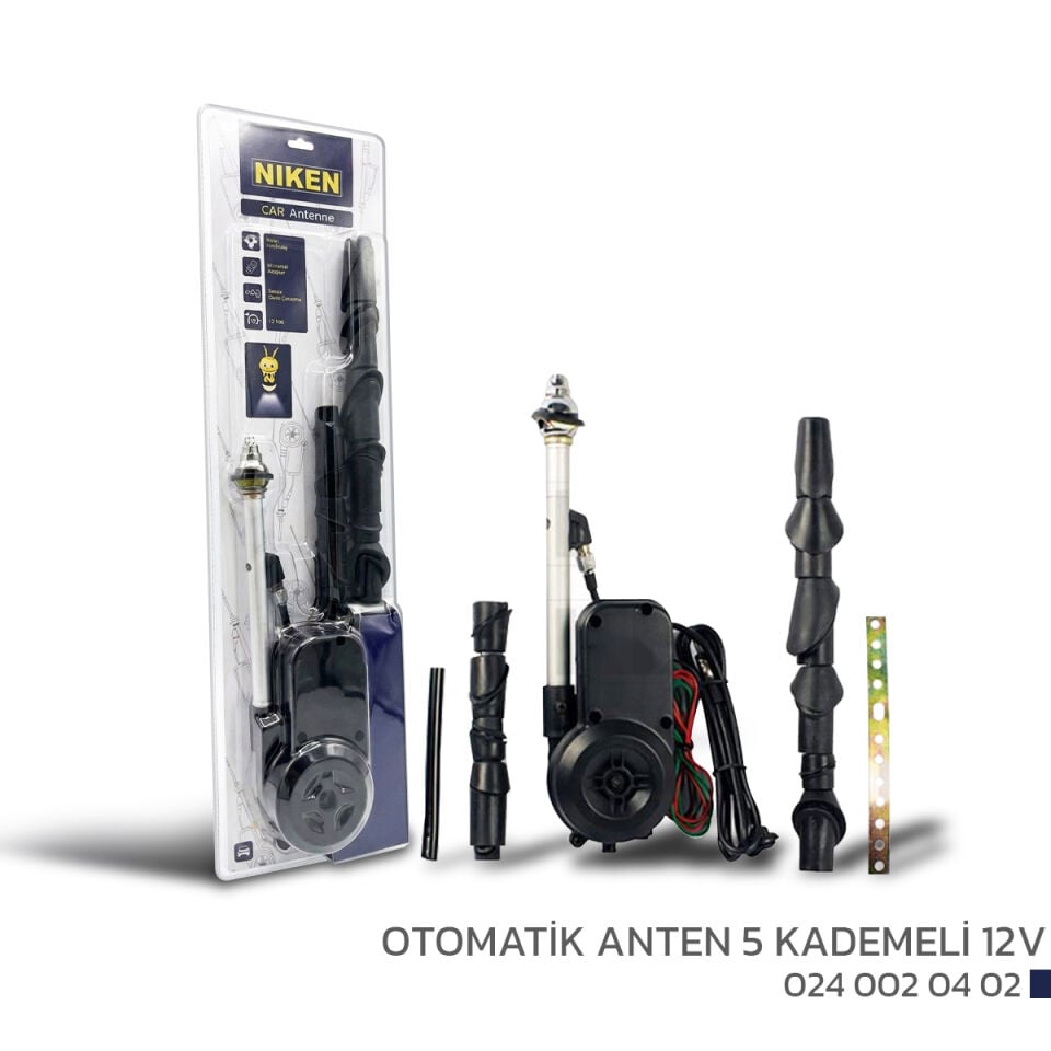Niken Otomatik Anten 5 Kademeli 12V Universal Paslanmaz Krom