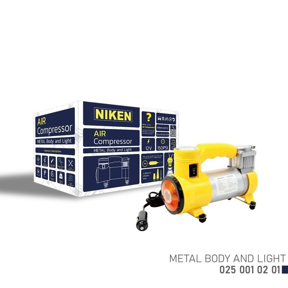 Niken Hava Kompresörü Sarı Metal Gövde 150 PSI 12V