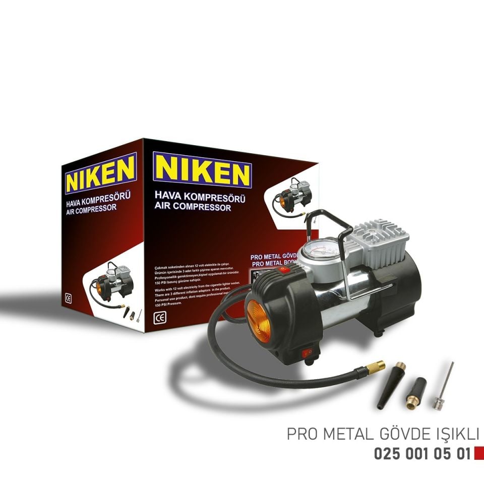Niken Hava Kompresörü Pro Serisi Metal Gövde Işıklı 150 PSI 12V