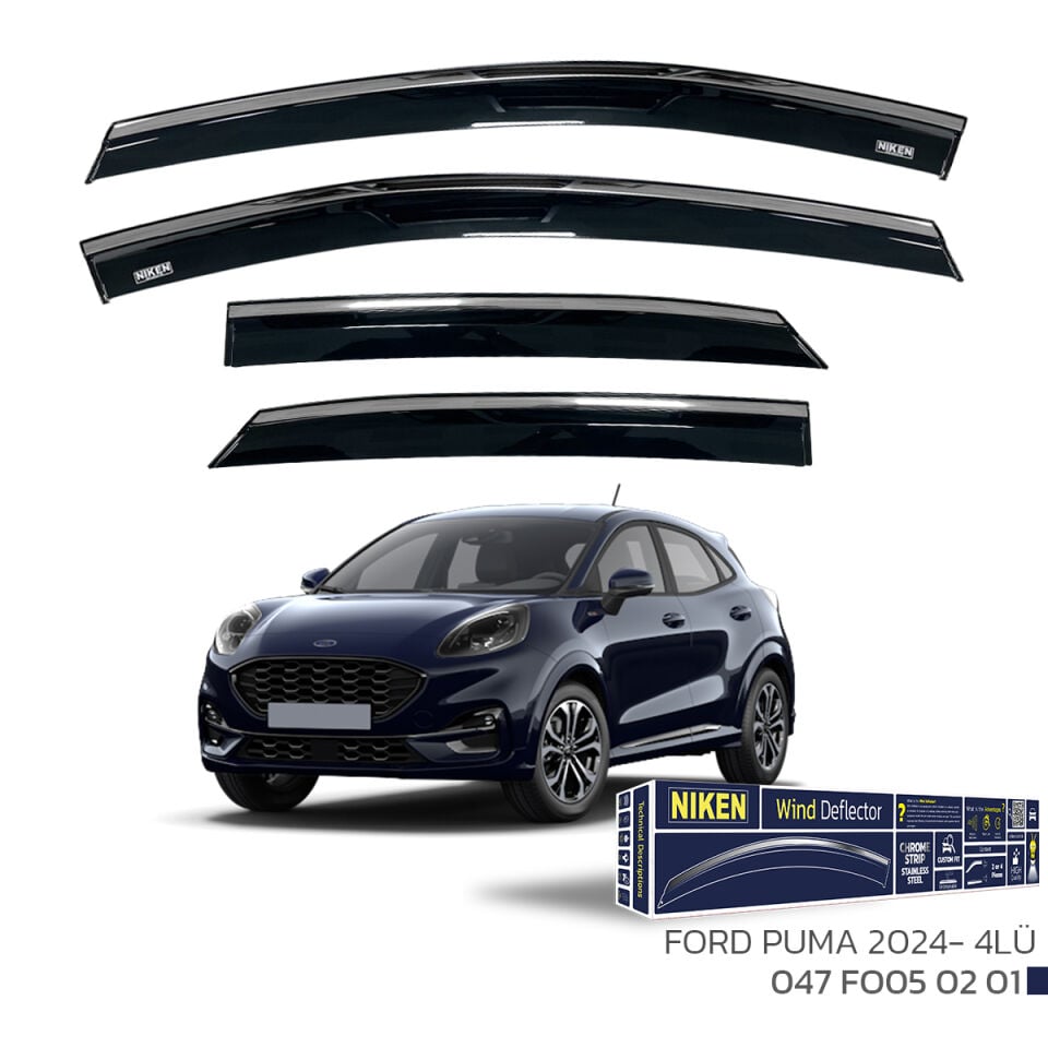 Niken Ford Puma Cam Rüzgarlığı Kromlu (2024+) 4'lü Set
