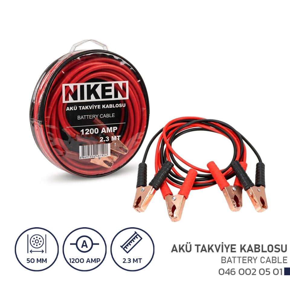 Niken Akü Takviye Kablosu 1200 Amp 2.3 Metre 50 mm