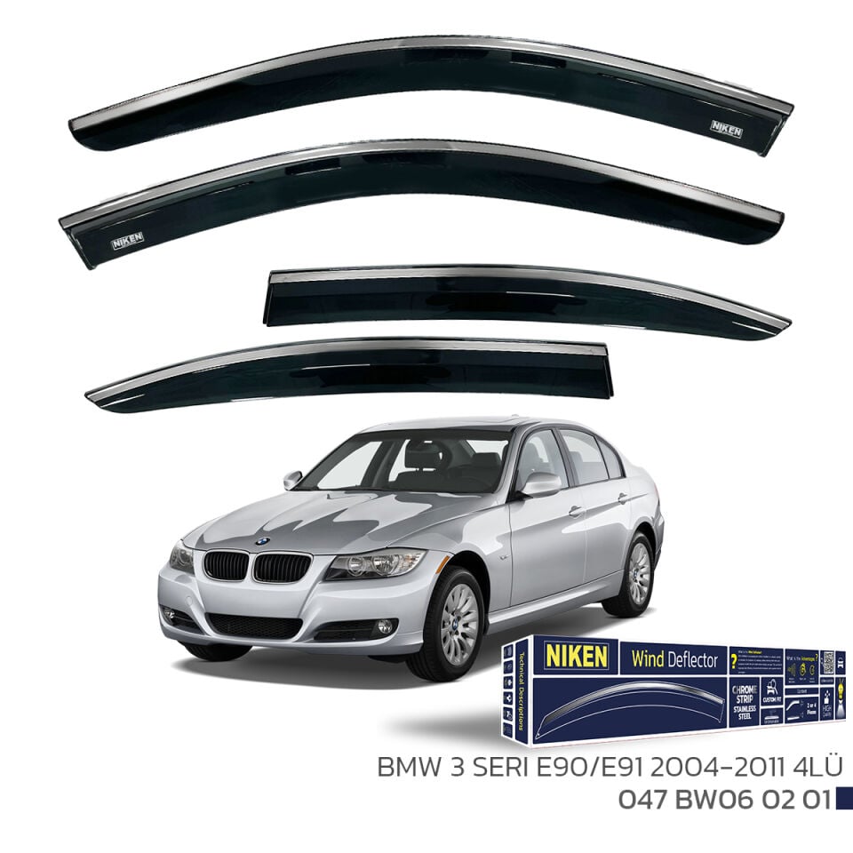Niken BMW 3 Serisi E90 Cam Rüzgarlığı Kromlu (2004-2011) 4'lü Set