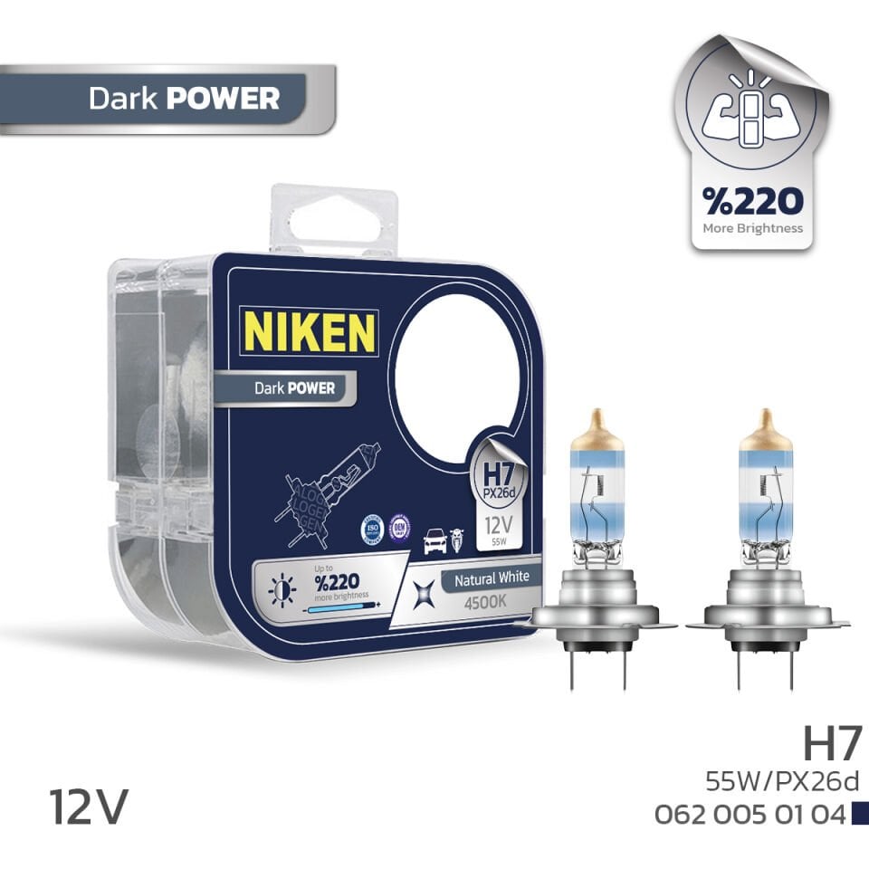 Niken H7 Performans Halojen Ampul 12V 55W Dark Power PX26d 4500K