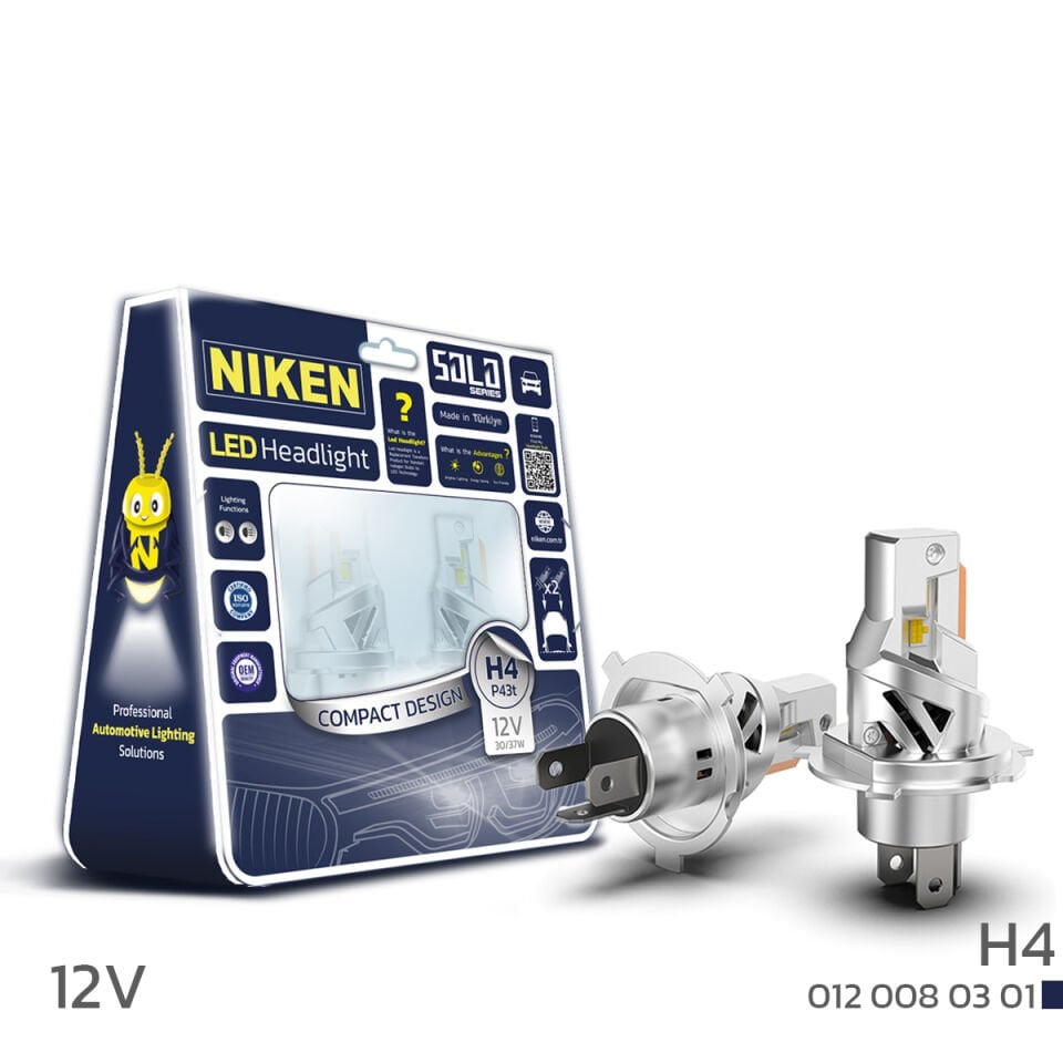 Niken H4 Led Xenon Ampul Solo Serisi 8000K Beyaz 3800 Lümen