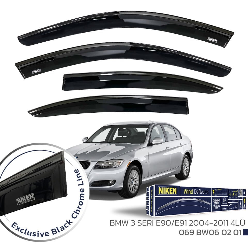 Niken Bmw 3 Serisi E90 Cam Rüzgarlığı Siyah Kromlu 2005-2011 4'Lü