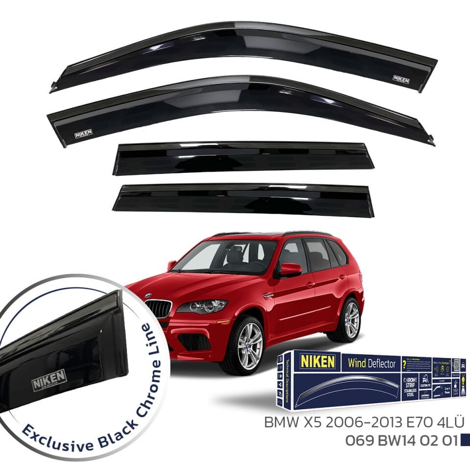 Niken Bmw E70 X5 Cam Rüzgarlığı Siyah Kromlu 2006-2013 4'Lü