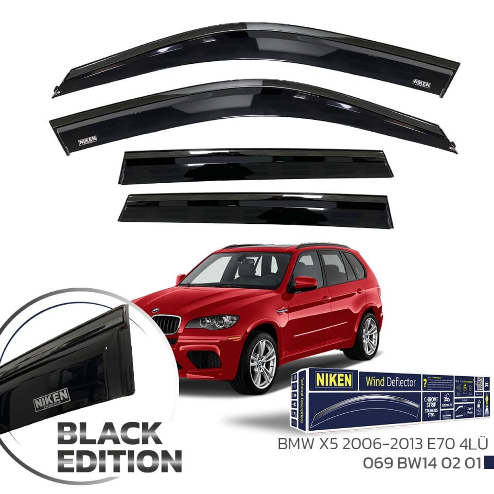 Niken Bmw E70 X5 Cam Rüzgarlığı Siyah Kromlu 2006-2013 4'Lü