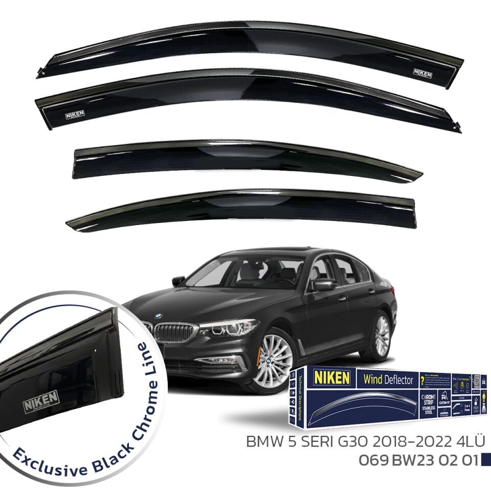Niken Bmw 5 Serisi G30 Cam Rüzgarlığı Siyah Kromlu 2018-2022 4'Lü