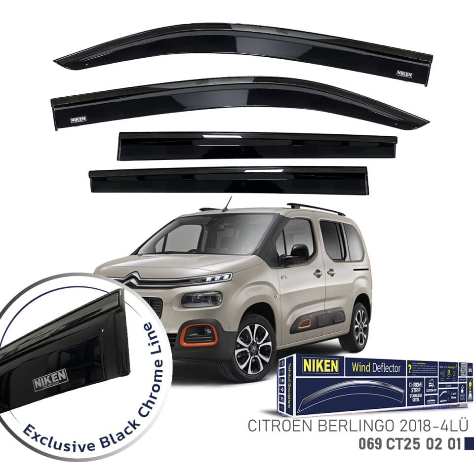 Niken Citroen Berlingo Cam Rüzgarlığı Siyah Kromlu 2018- 4'Lü