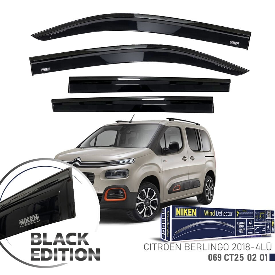 Niken Citroen Berlingo Cam Rüzgarlığı Siyah Kromlu 2018- 4'Lü