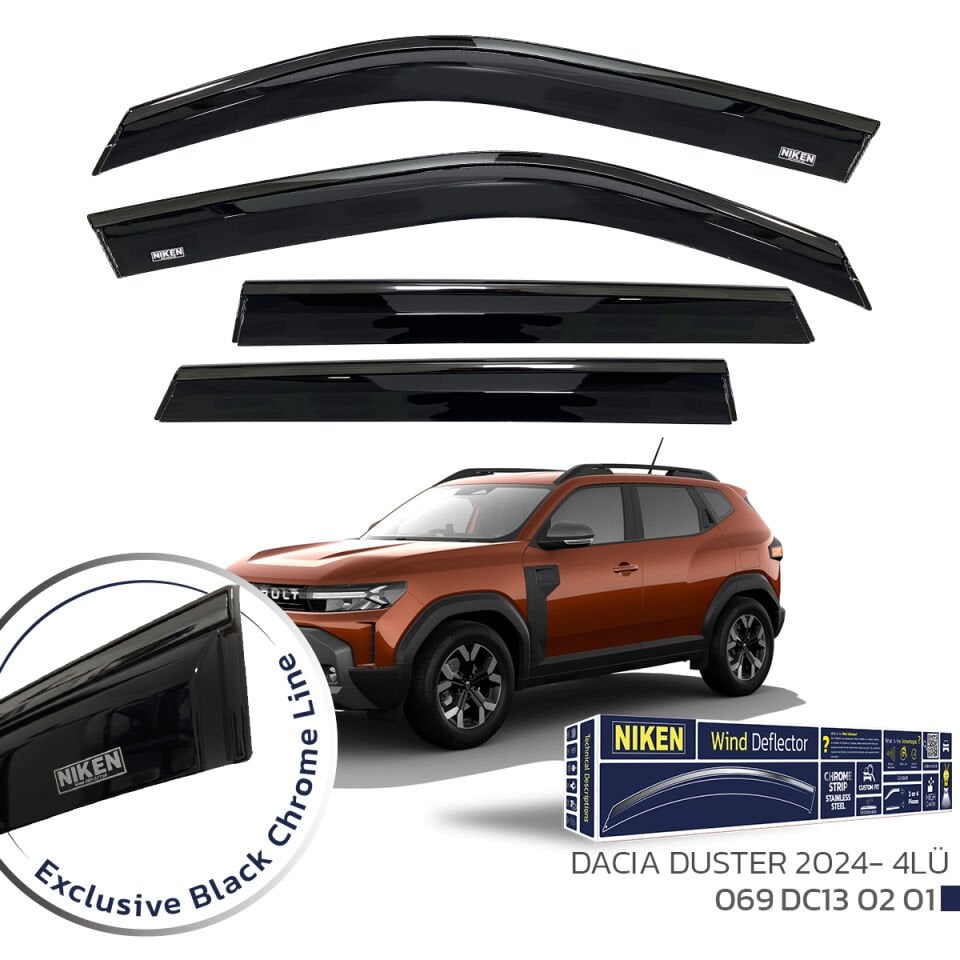 Niken Dacia Duster Cam Rüzgarlığı Siyah Kromlu 2024- 4'Lü
