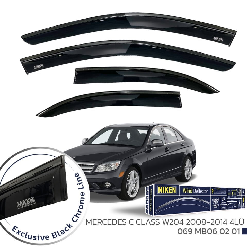 Niken Mercedes C Serisi W204 Cam Rüzgarlığı Siyah Kromlu 2008-2014 4'Lü