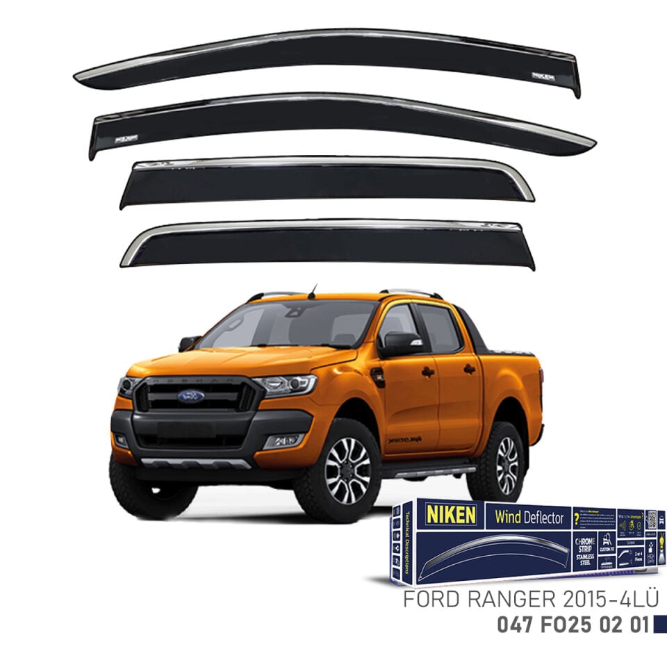 Niken Ford Ranger Cam Rüzgarlığı Kromlu (2015+) 4'lü Set