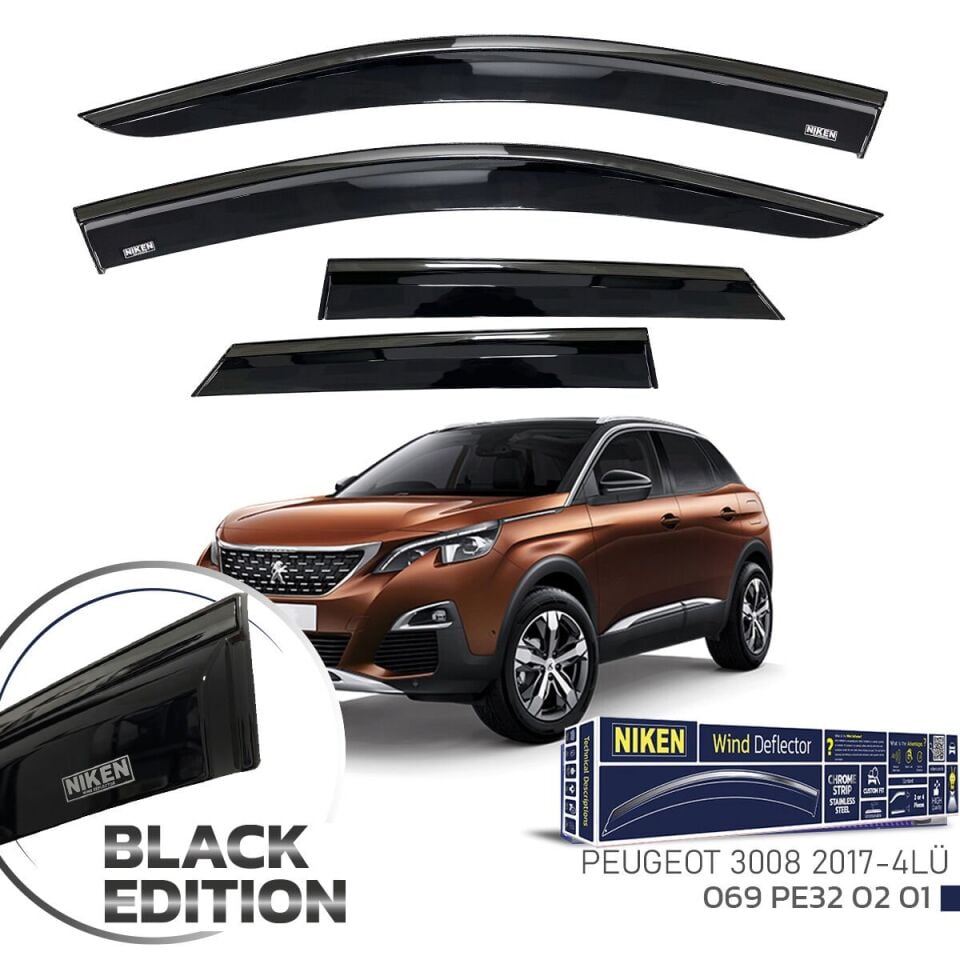Niken Peugeot 3008 Cam Rüzgarlığı Siyah Kromlu 2017- 4'Lü