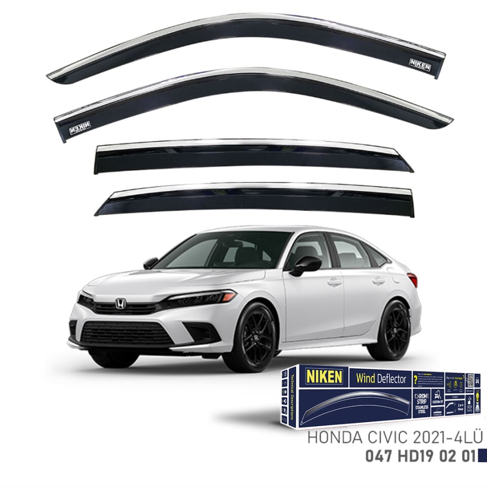 Niken Honda Civic Cam Rüzgarlığı Kromlu (2021+) 4'lü Set