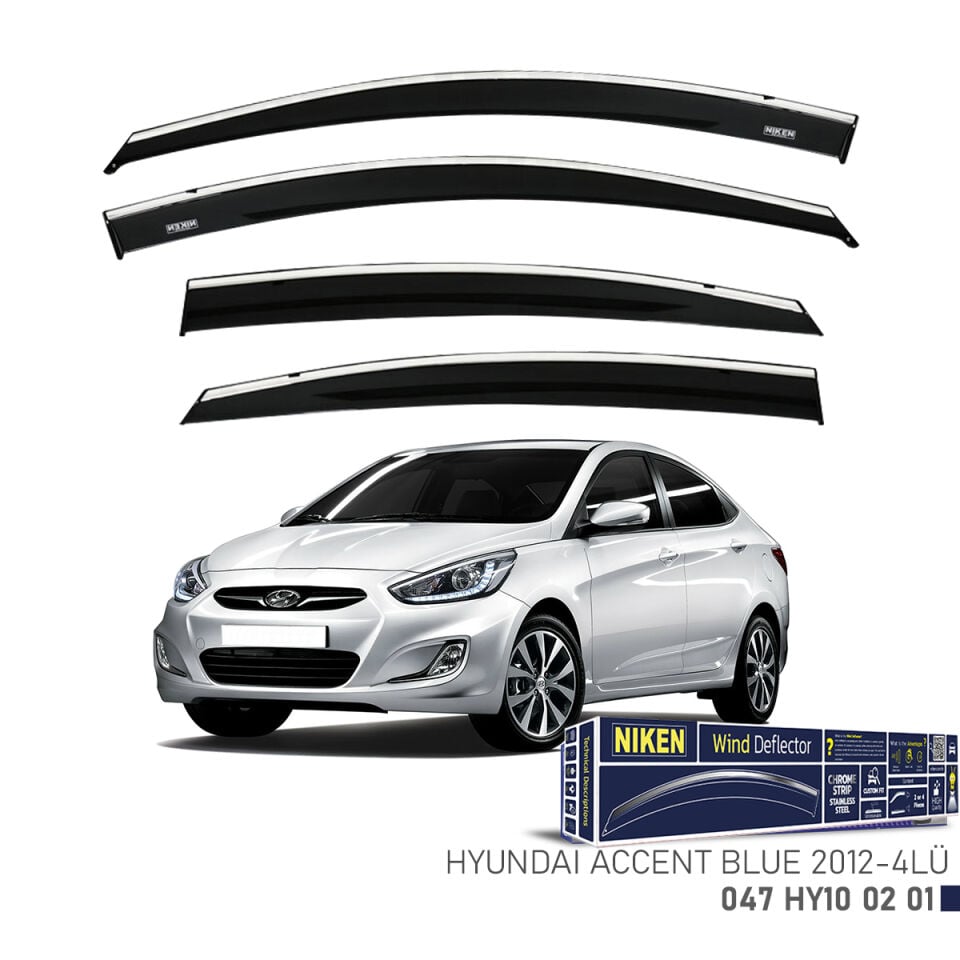 Niken Hyundai Accent Blue Cam Rüzgarlığı Kromlu (2012+) 4'lü Set