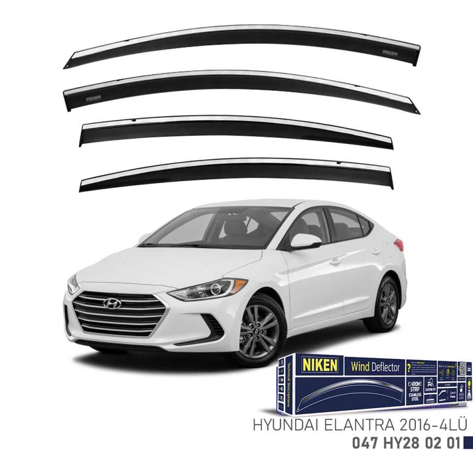 Niken Hyundai Elantra Cam Rüzgarlığı Kromlu (2016+) 4'lü Set