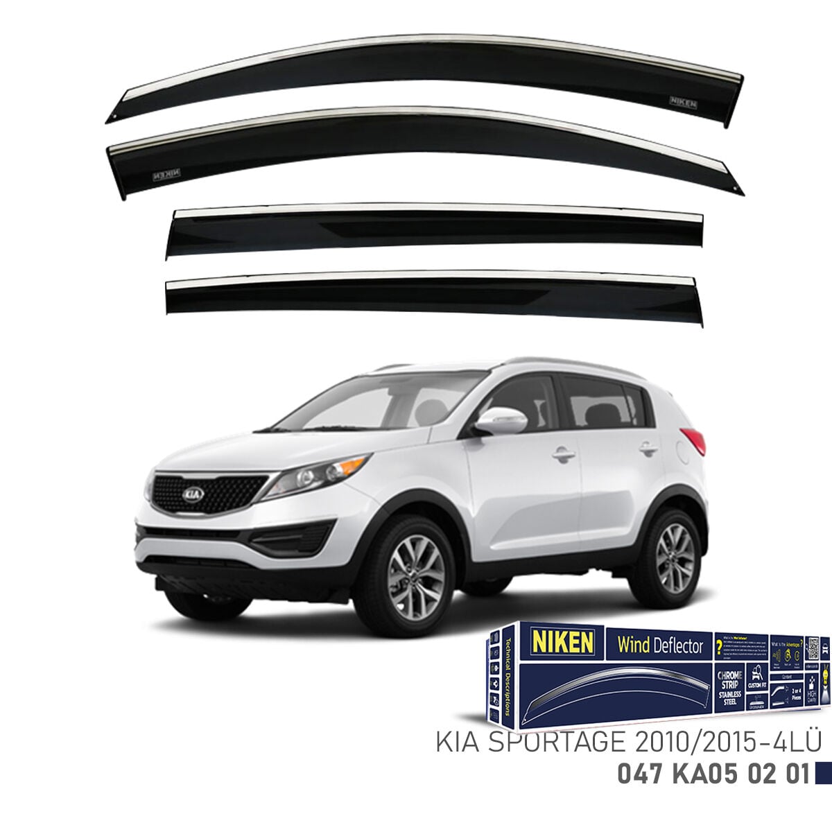 Niken Kia Sportage Cam Rüzgarlığı Kromlu (2010-2015) 4'lü Set
