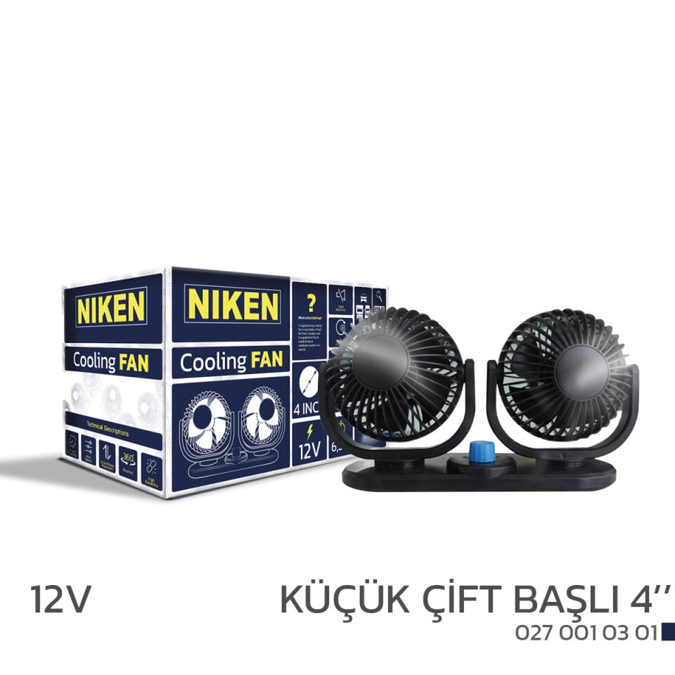 Niken Çift Başlı Araç Vantilatörü 12V 4 İnç Siyah (Otomobil, Araba, Karavan)