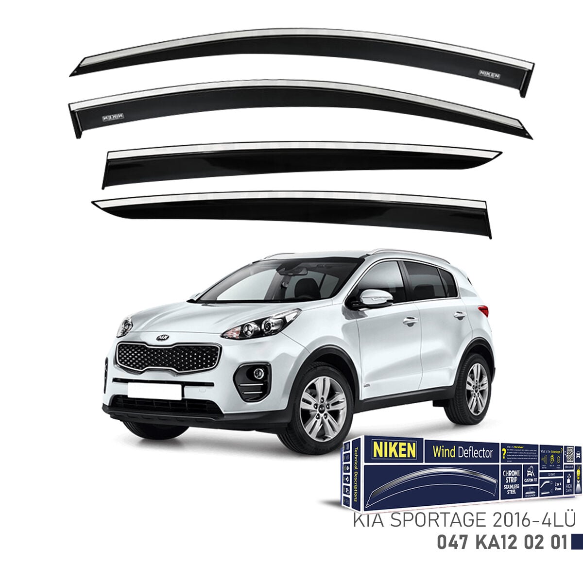 Niken Kia Sportage Cam Rüzgarlığı Kromlu (2016+) 4'lü Set
