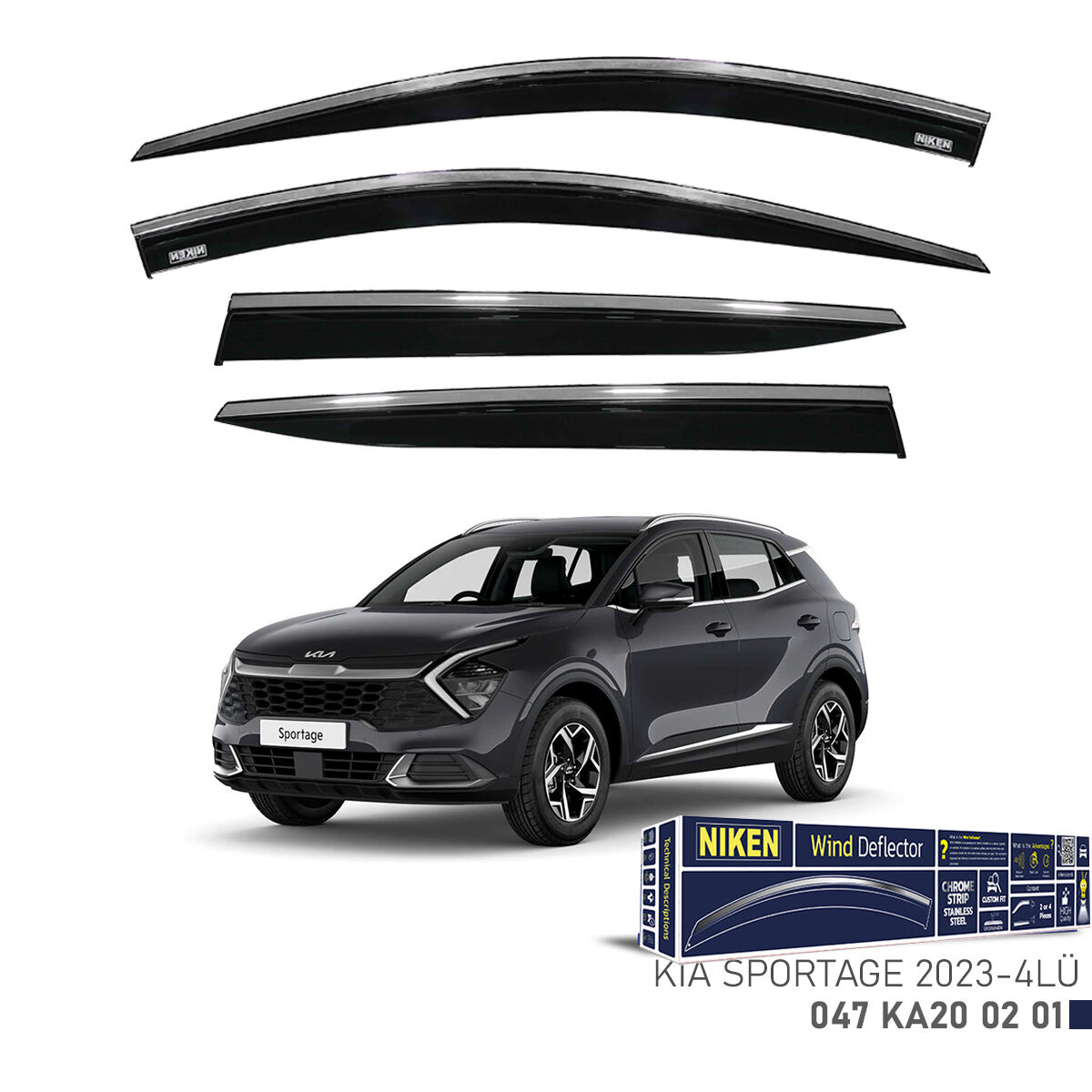 Niken Kia Sportage Cam Rüzgarlığı Kromlu (2023+) 4'lü Set