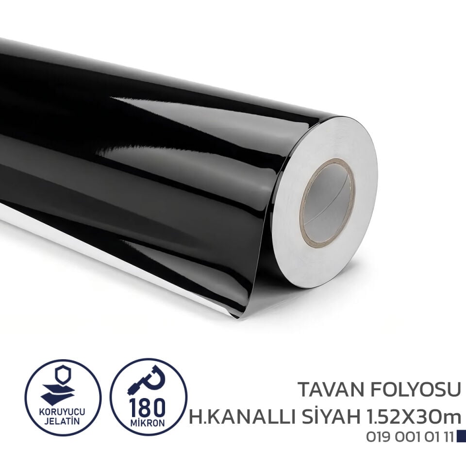 Niken Siyah Hava Kanallı Tavan Folyosu 1.52x30m - Parlak Araç Kaplama Folyosu