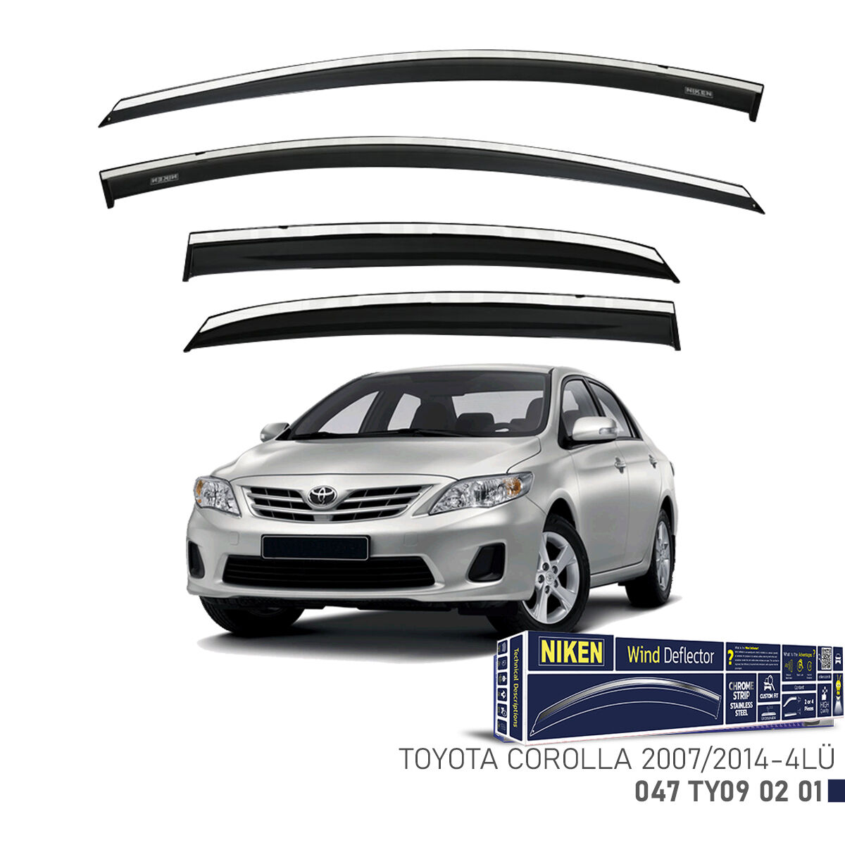 Niken Toyota Corolla Cam Rüzgarlığı Kromlu (2007-2014) 4'lü Set