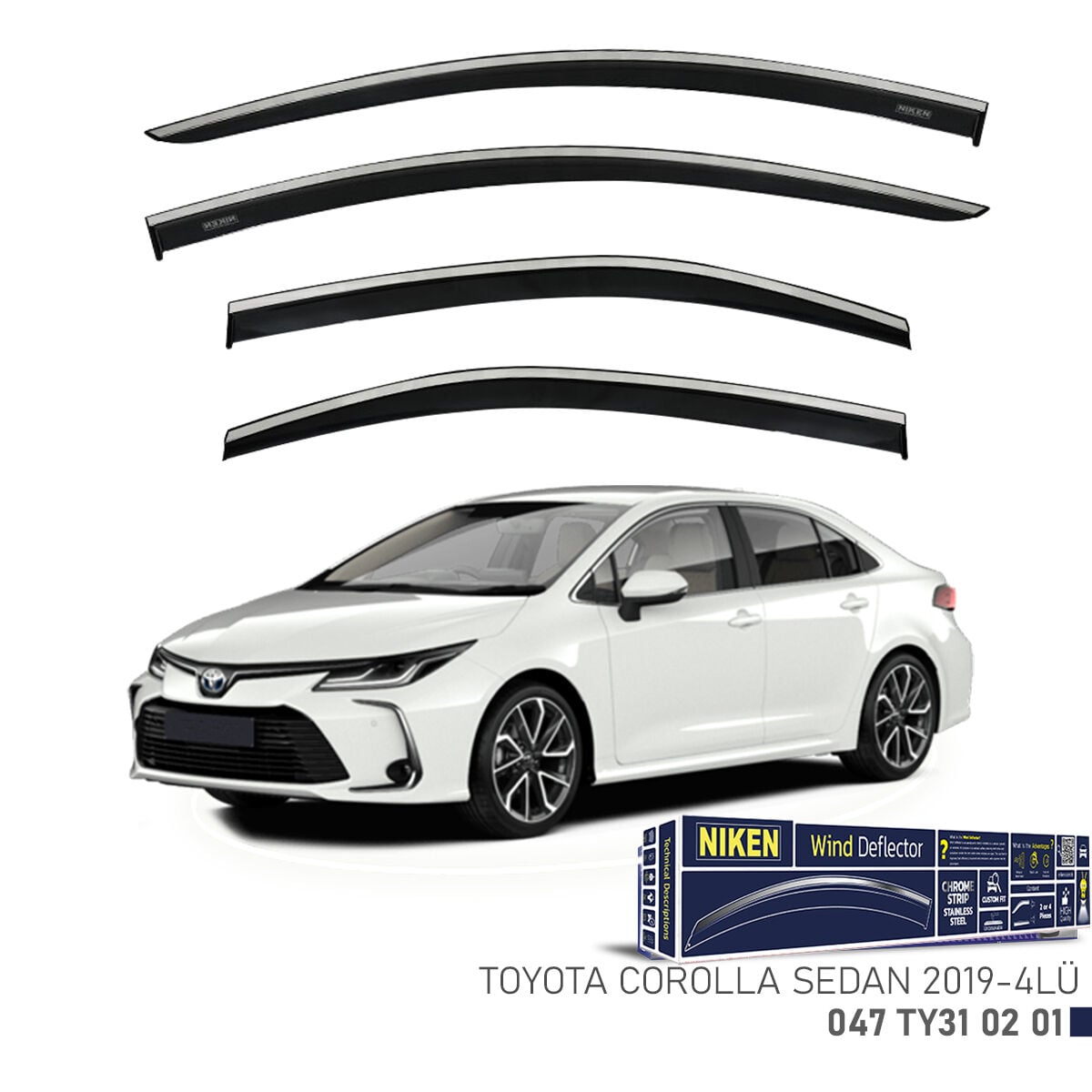 Niken Toyota Corolla Cam Rüzgarlığı Kromlu (2019+) 4'lü Set