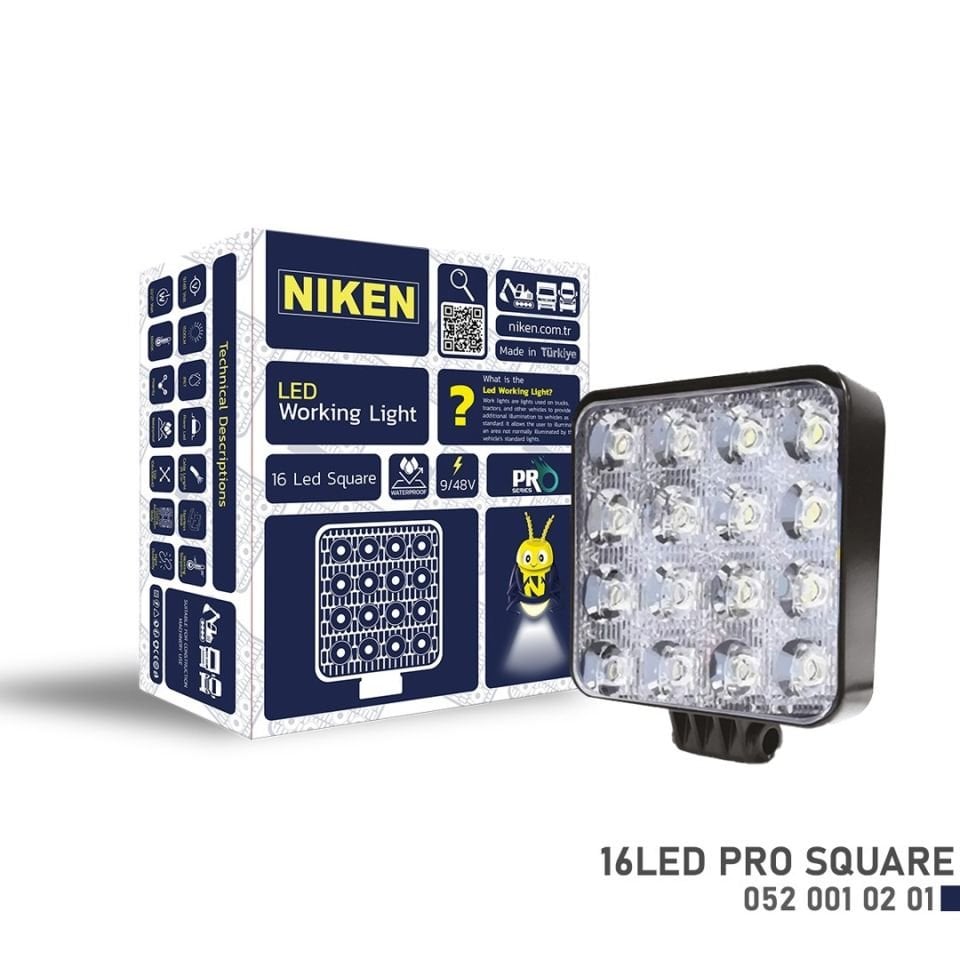 Niken Çalışma Lambası Kamyon İş Makinesi Atv Pro 16 Led Kare