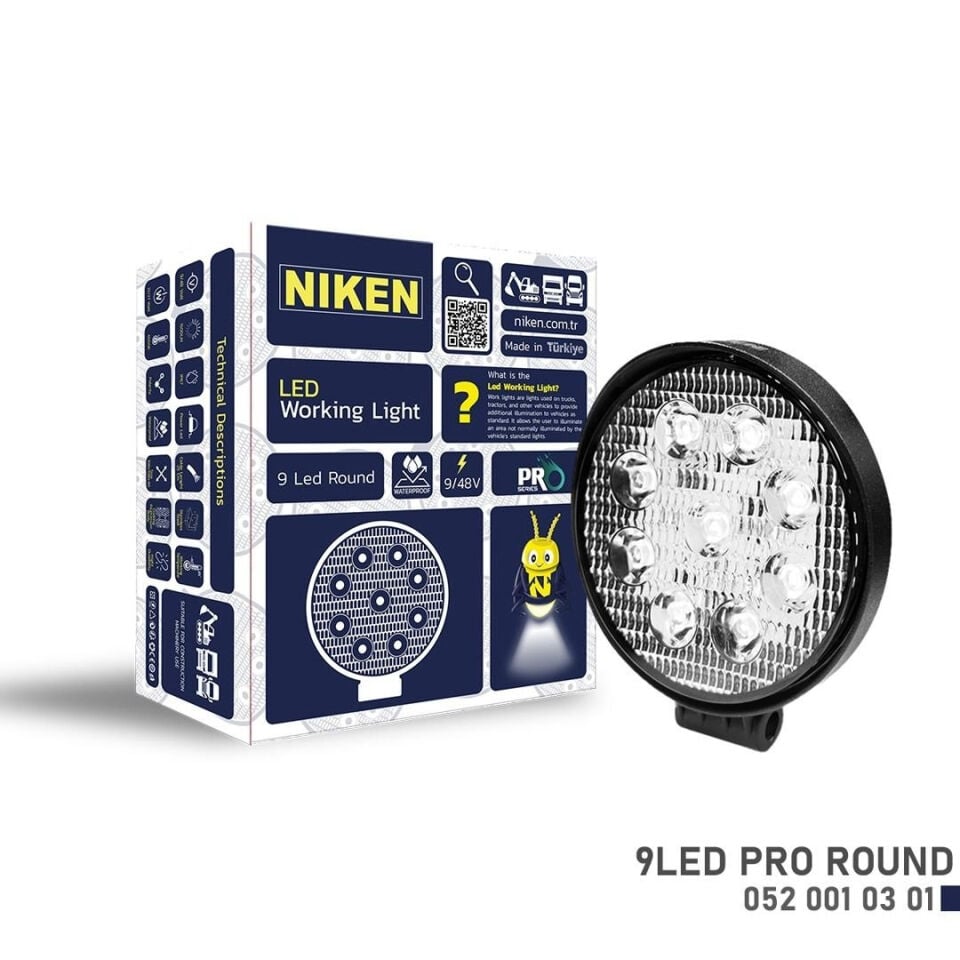 Niken Çalışma Lambası Kamyon İş Makinesi Atv Pro 9 Ledli Yuvarlak