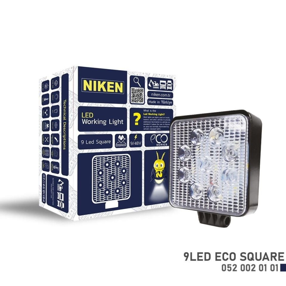 Niken Çalışma Lambası Kamyon İş Makinesi Atv Eco 9 Ledli Kare