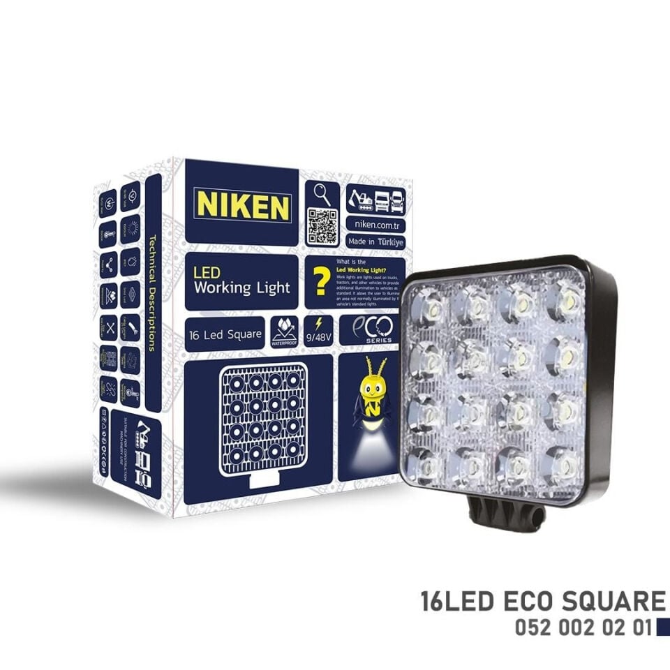 Niken Çalışma Lambası Kamyon İş Makinesi Atv Eco 16 Led Kare