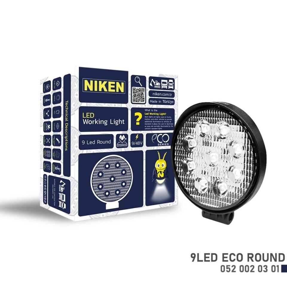 Niken Çalışma Lambası Kamyon İş Makinesi Atv Eco 9 Ledli Yuvarlak
