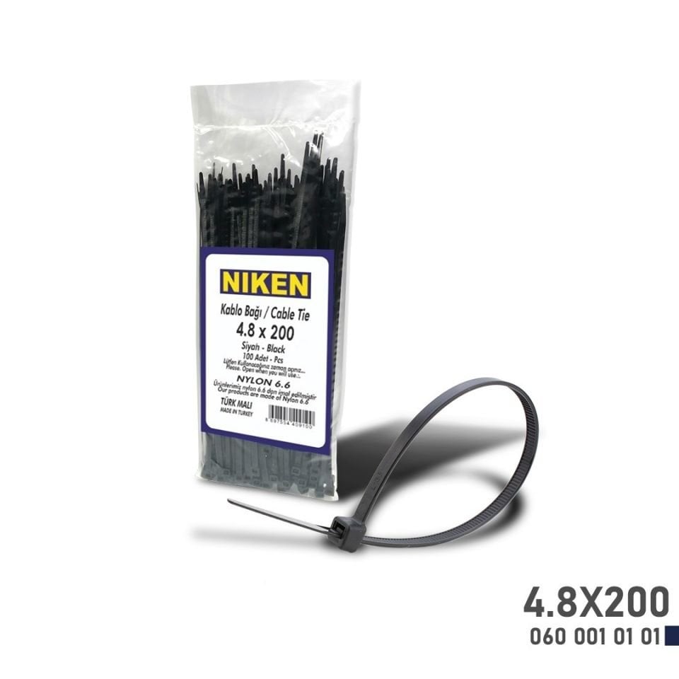Niken Kablo Bağı Siyah 4,8X200 (100 Adet)