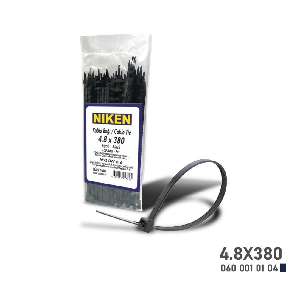 Niken Kablo Bağı Siyah 4,8X380 (100 Adet)