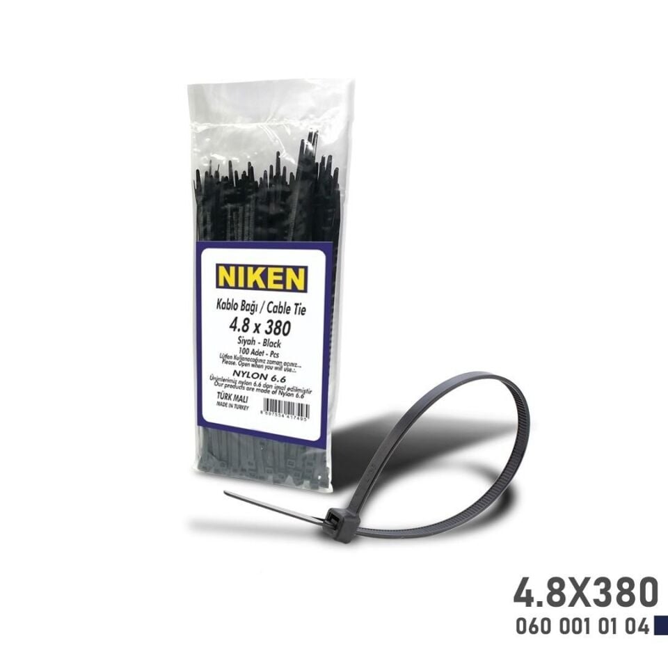 Niken Kablo Bağı Siyah 4,8X380 100 Adet