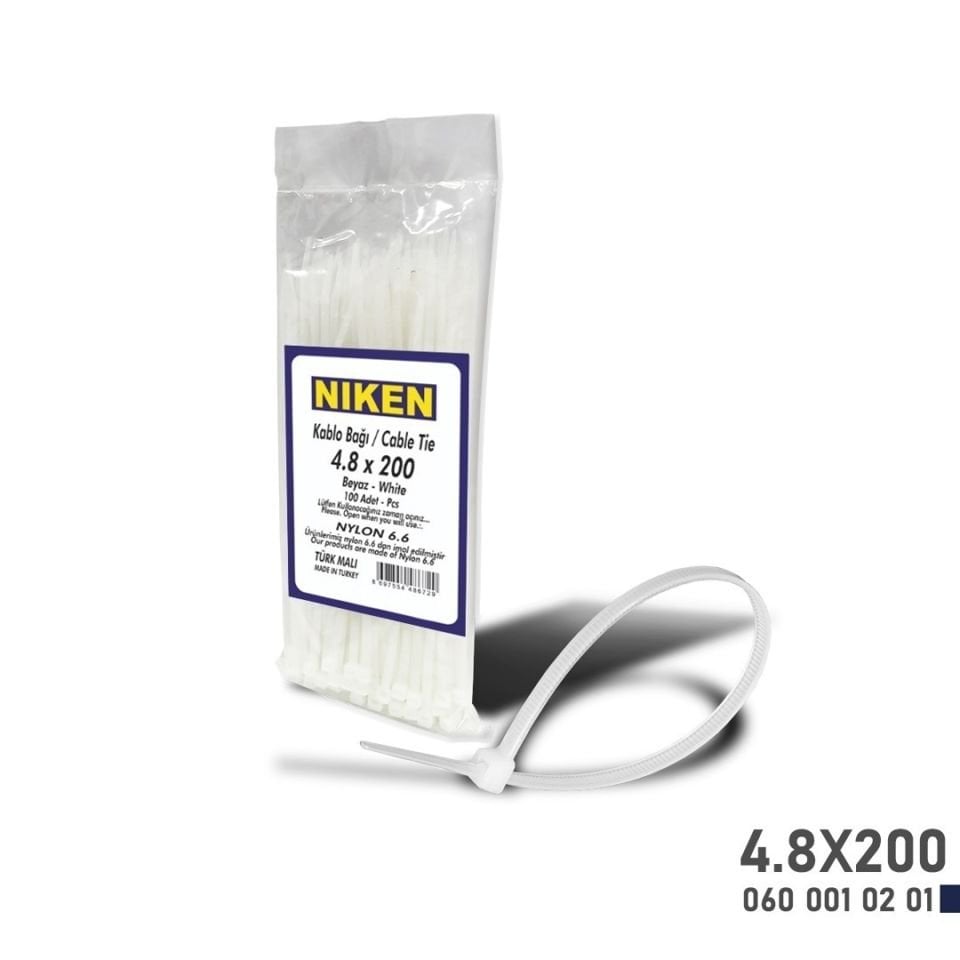 Niken Kablo Bağı Beyaz 4,8X200 100 Adet