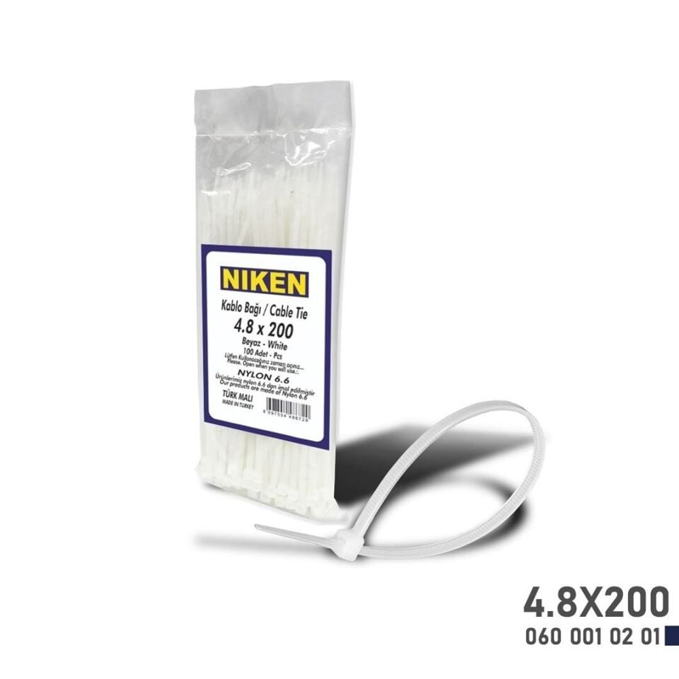 Niken Kablo Bağı Beyaz 4,8X200 100 Adet