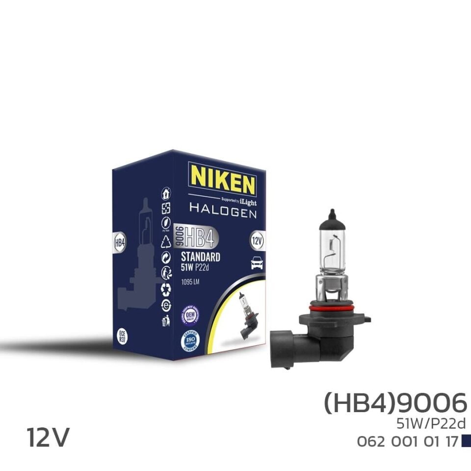 Niken 9006 HB4 Halojen Ampul 12V 51W P22D